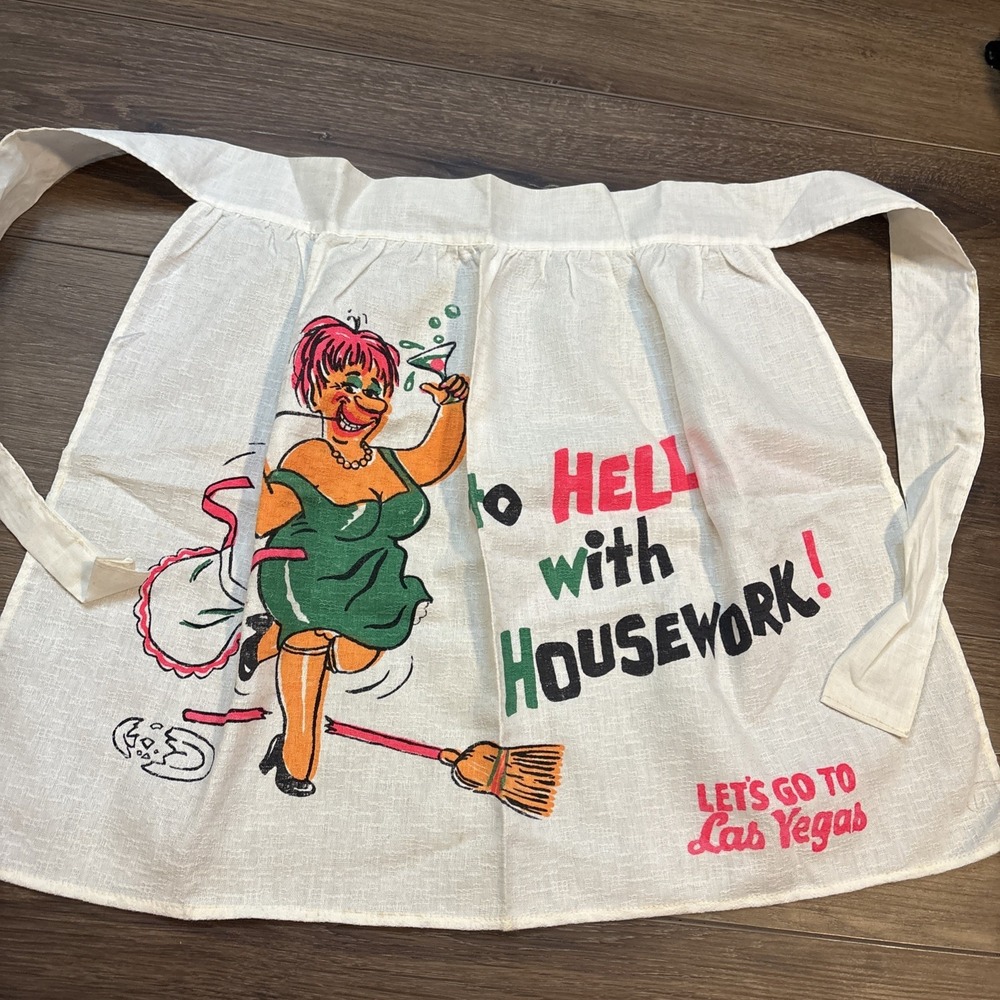 Vintage Novelty Ladies  Apron 50s kitch Humourous "To Hell With Housework" Vegas